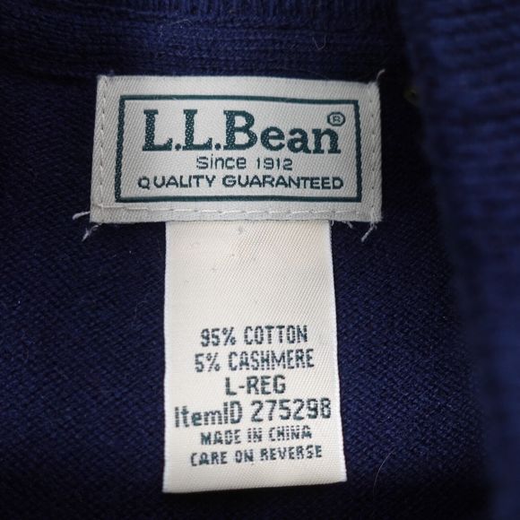 LL Bean 1/4 Zip Sweater Men's L Navy Blue Pullover Mock Neck Long Sleeves Knit - Picture 7 of 7